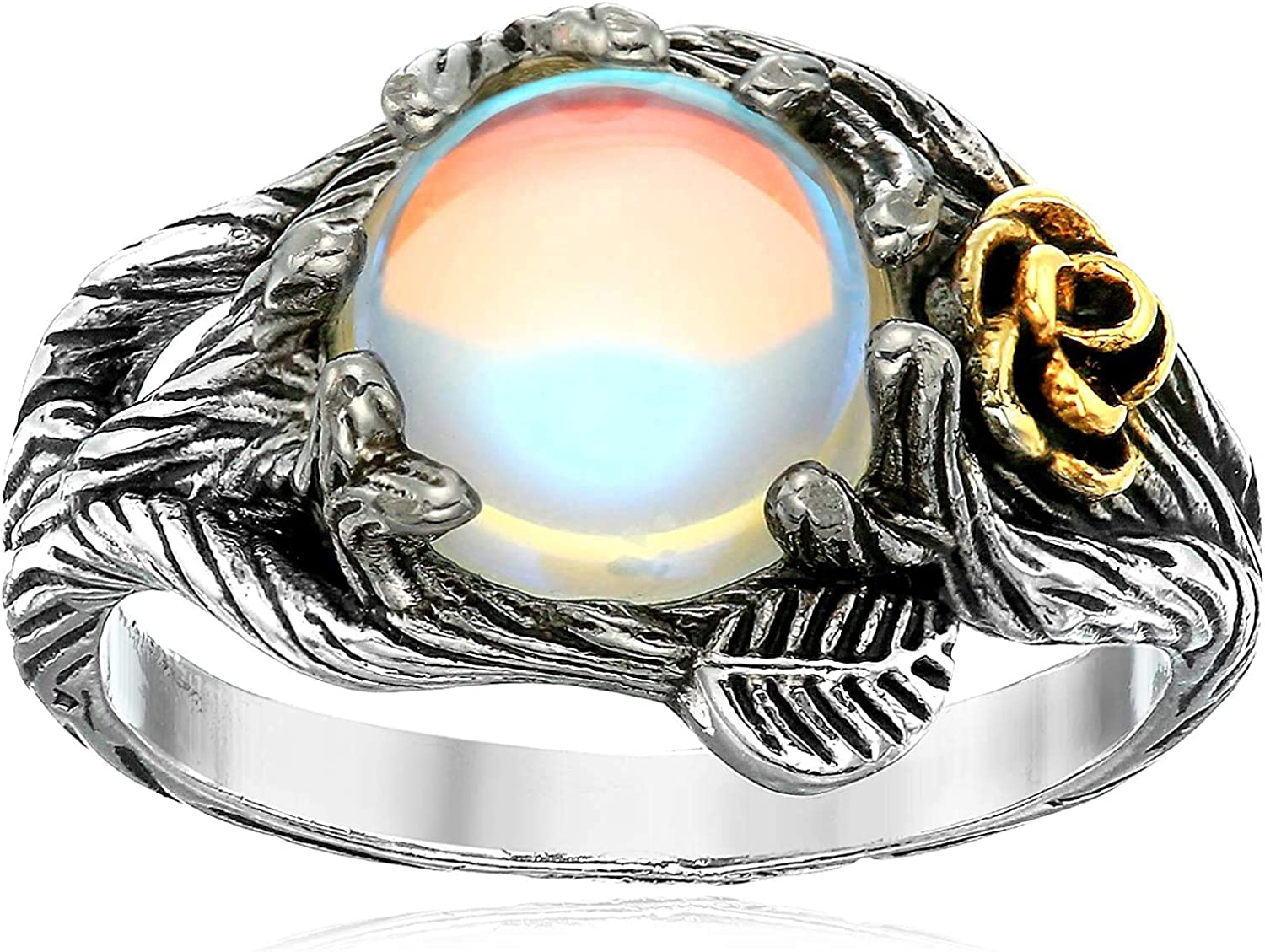 230816064706340_1 JESMING Rose Moonstone Ring Moon Ring 925 Cute Sterling Silver Rings Leaf Ring Wiccan Jewelry Rose Flower Ring Witchy Jewelry Healing Crystals Ring Antique Rings Moon Stones Ring for Women - Image 1